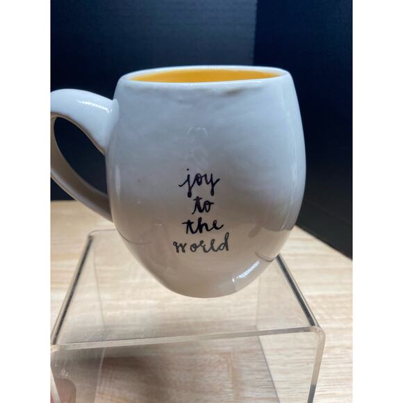 Rae Dunn ‘Give’ 'Joy to the World' White Green Black Coffee Mug Pre-Owned - Picture 3 of 6